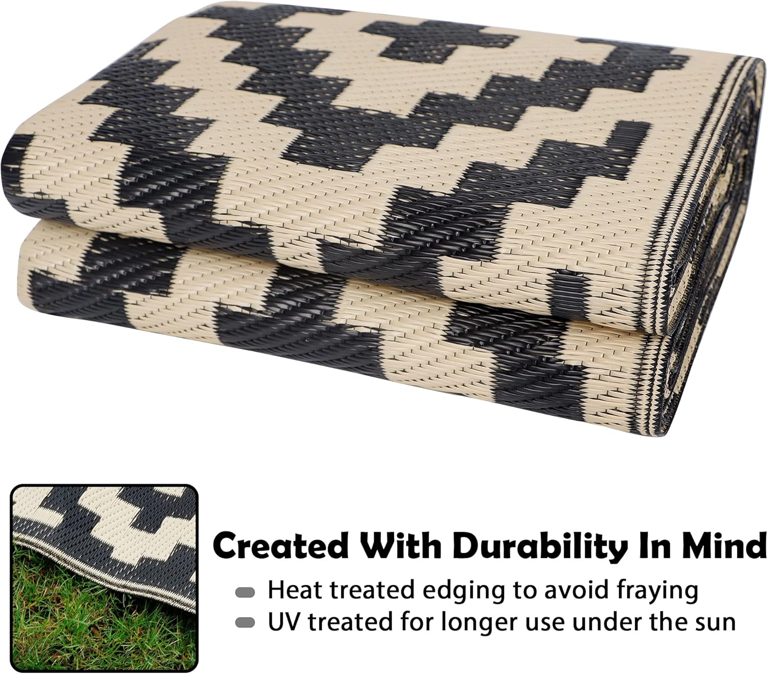 SAND MINE Waterproof Outdoor Rug 5x8 ft, Plastic Reversible Rug, Modern Area Rug, Large Floor Mat for Outdoors, RV, Patio, Backyard, Deck, Picnic, Beach, Camping, Black & Beige - Image 4