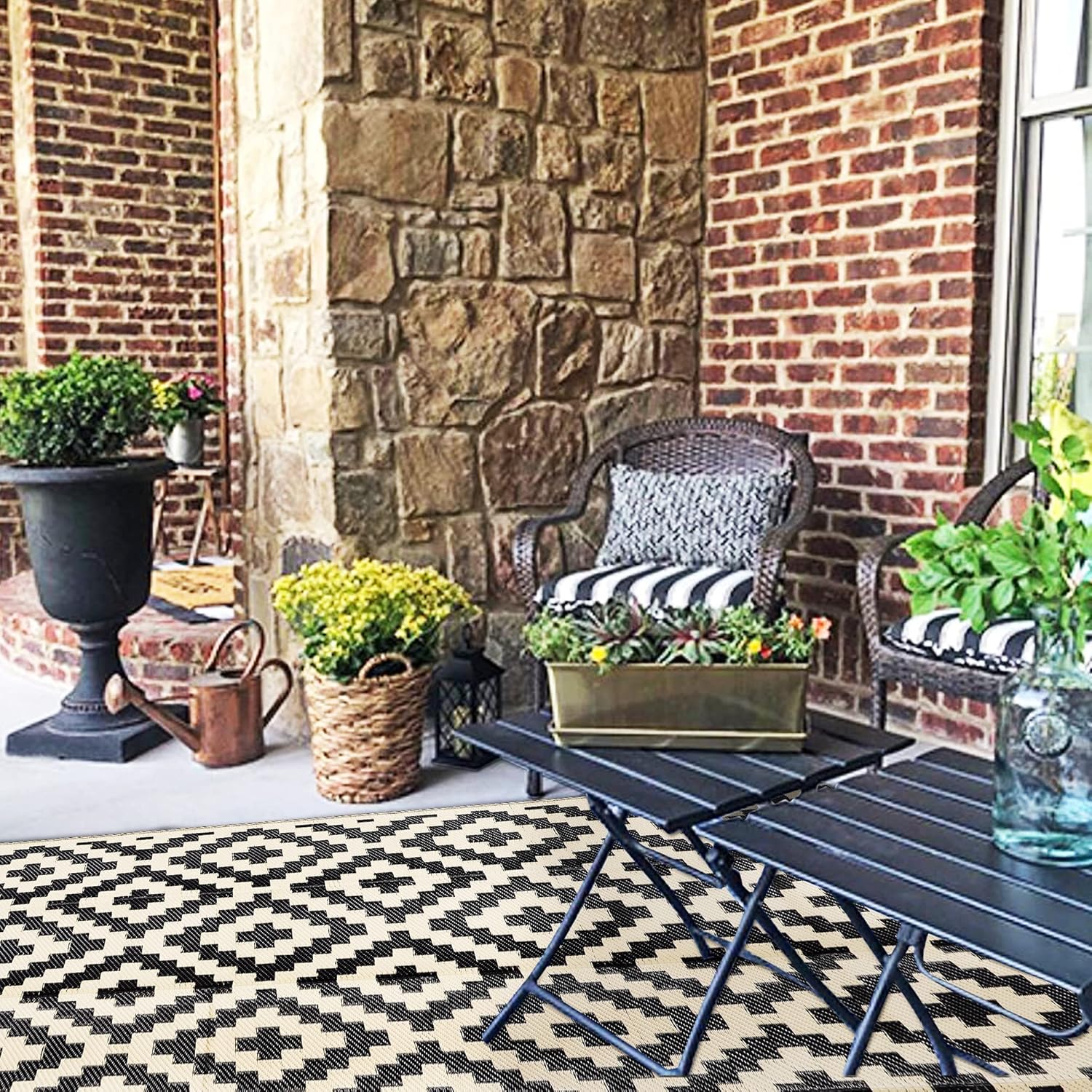 SAND MINE Waterproof Outdoor Rug 5x8 ft, Plastic Reversible Rug, Modern Area Rug, Large Floor Mat for Outdoors, RV, Patio, Backyard, Deck, Picnic, Beach, Camping, Black & Beige - Image 5